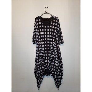 Snapdragon & Twig Womens Sz S Dress Hanky Hem Black Gray Check 3/4 Sleeve Midi